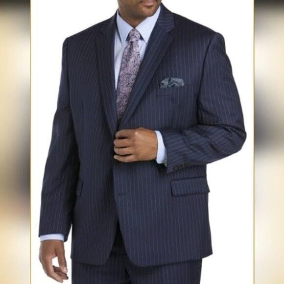 Lauren Ralph Lauren Pinstripe Wool Suit Jacket Blazer 48L Blue Navy Two Button - Picture 13 of 15